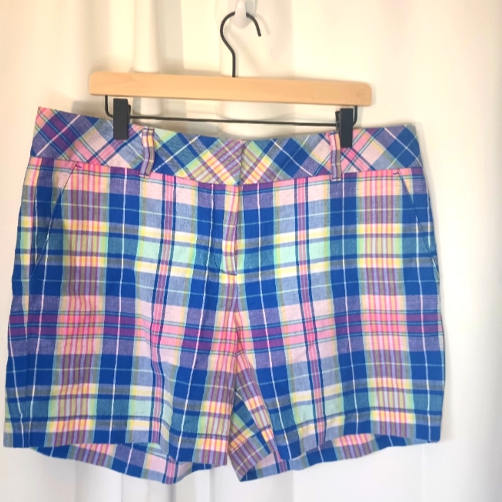 Talbots Plaid Bermuda Shorts in Blue, Pink, Yellow